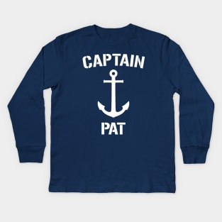 Nautical Captain Pat Personalized Boat Anchor Kids Long Sleeve T-Shirt